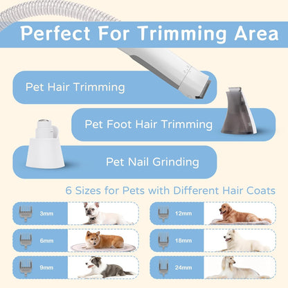 Dog Grooming Kit, Pet Grooming Vacuum with Pet Clipper Nail Grinder, Dog Hair Vacuum with 6 Pet Grooming Tools for Dogs Cats Shedding Grooming